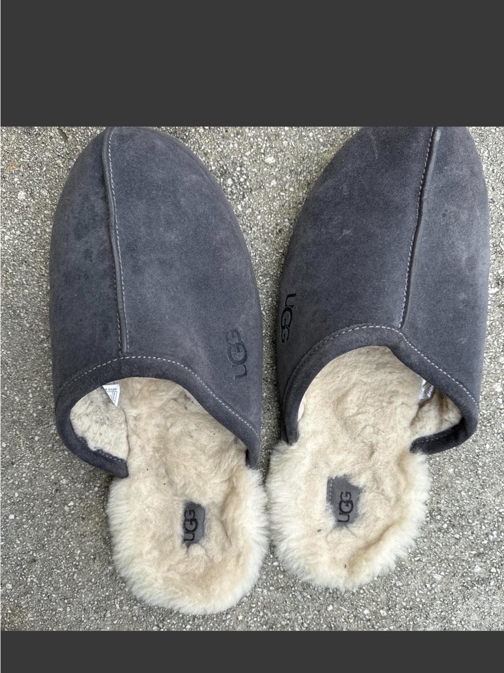 UGG Men’s Charcoal Suede Shearling Slip-On Mules USED
